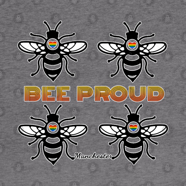 BEE PROUD. Celebrate Manchester Pride with this bee design with rainbow hearts by Off the Page